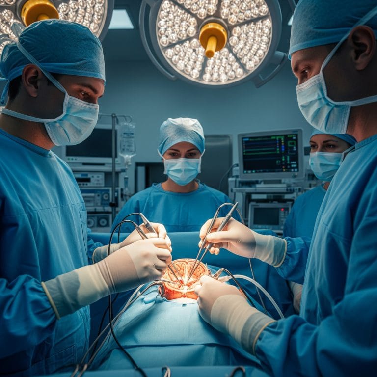 Two doctors and one anestesiologist doing brain surgery