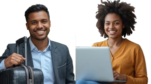 A student and a professional ready for their travel